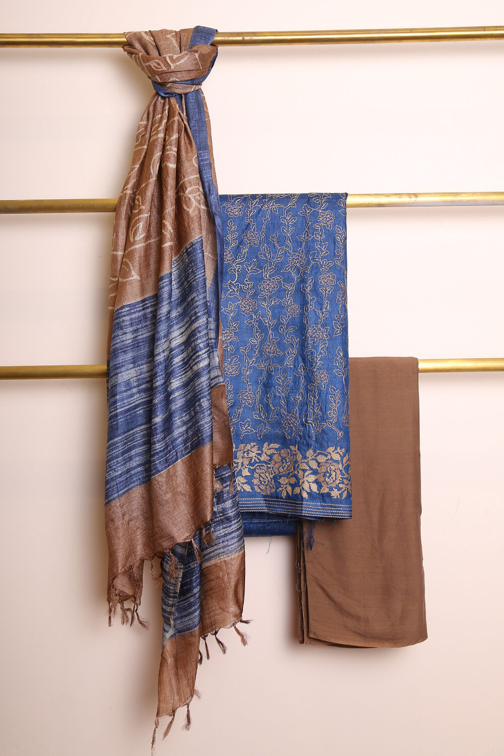 Sapphire Blue Pure Tussar Silk Suit Set image number null