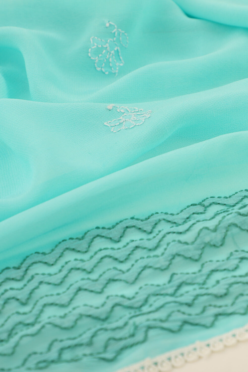 Green Pure Silk Georgette Lucknow Chikankari Saree image number null