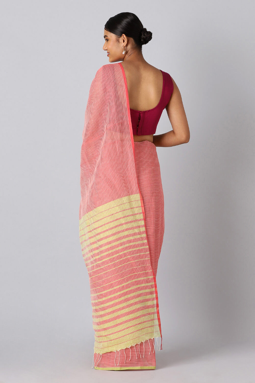 Pink Pure Cotton Linen Bengal Saree image number null
