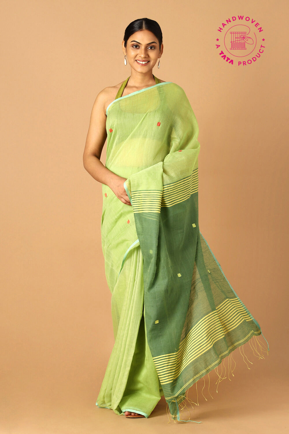 Green Pure Silk Cotton Jamdani Saree image number null