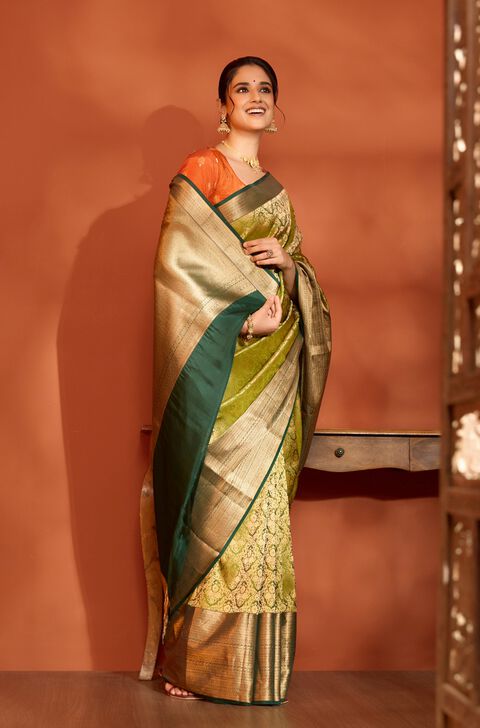 Light Green Woven Kanjeevaram Inspired Design Silk Viscose Saree
