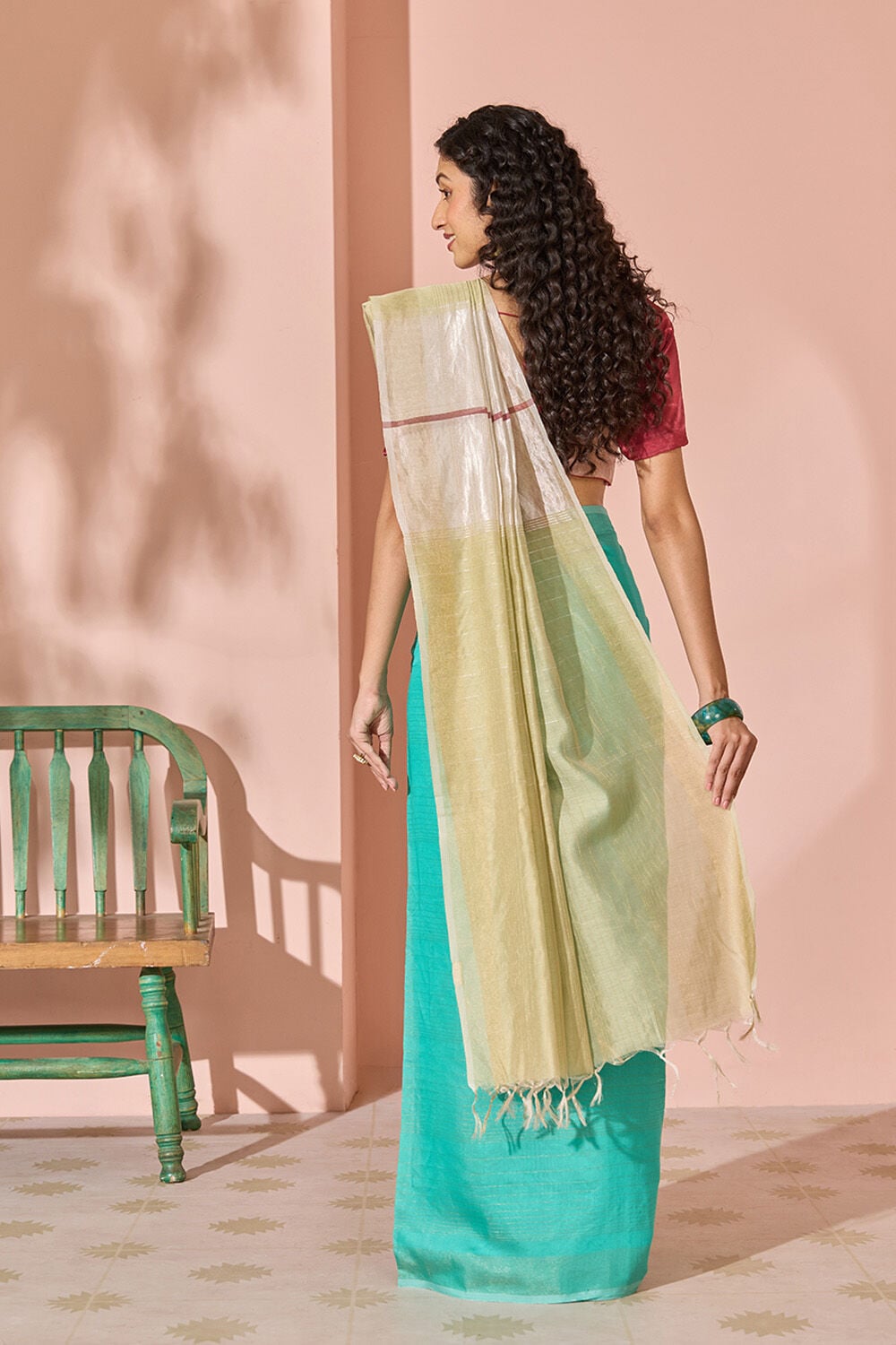 Light Green Woven Silk Viscose Bhagalpur Saree image number null
