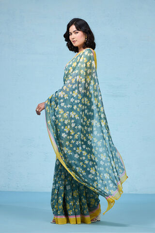 Green Rajasthan Pure Silk Cotton Printed Sanganeri Saree image number