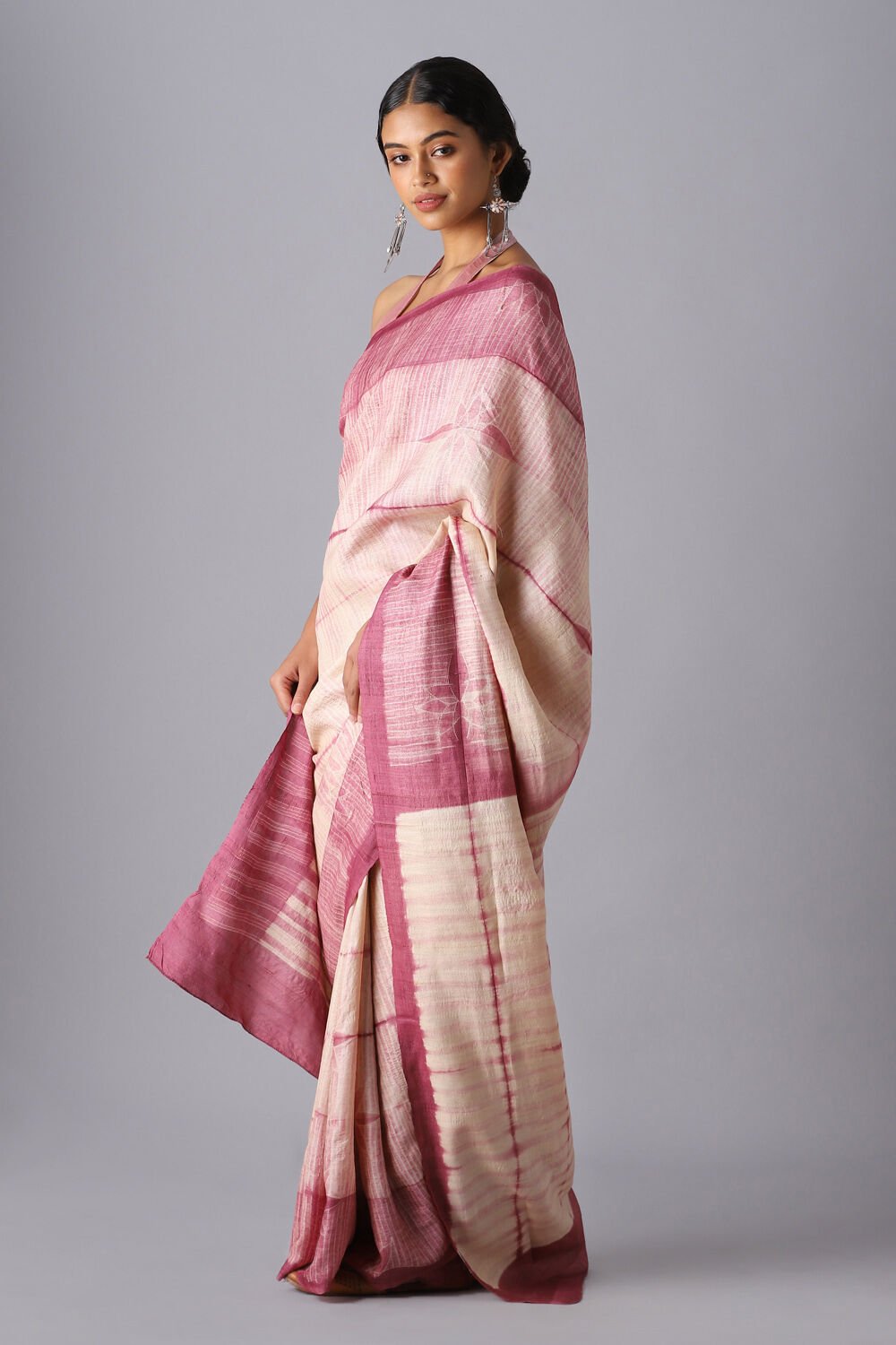Light Pure Pink Tussar Shibori Saree image number null