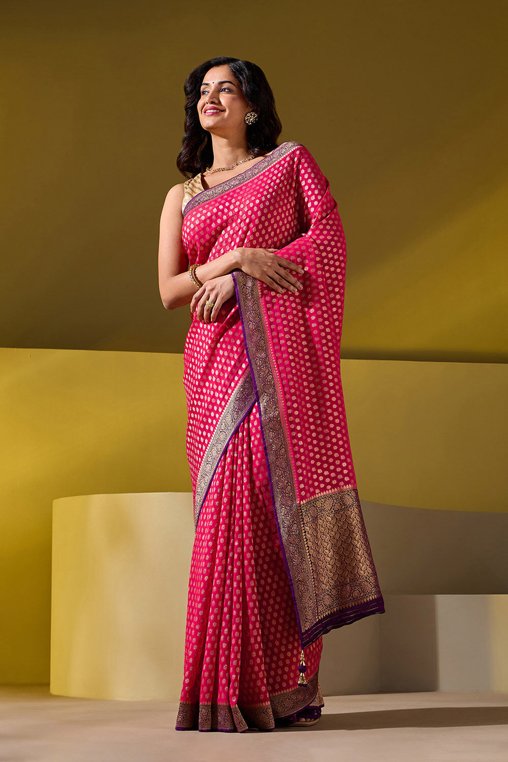 Red Woven Viscose Georgette Saree image number null