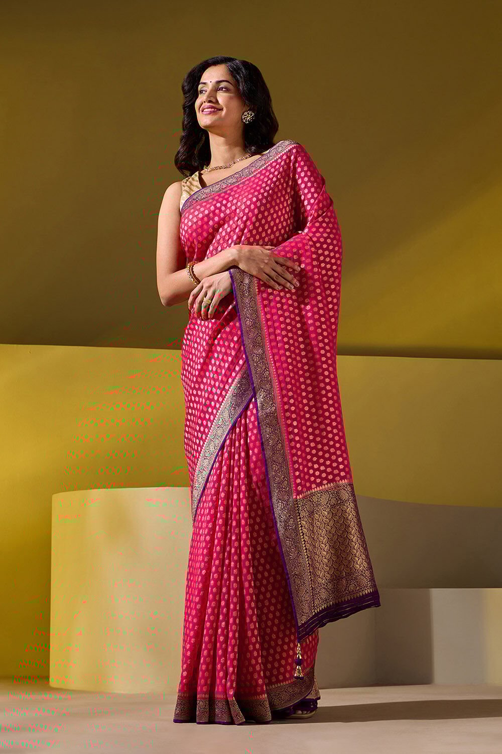Red Woven Viscose Georgette Saree image number null