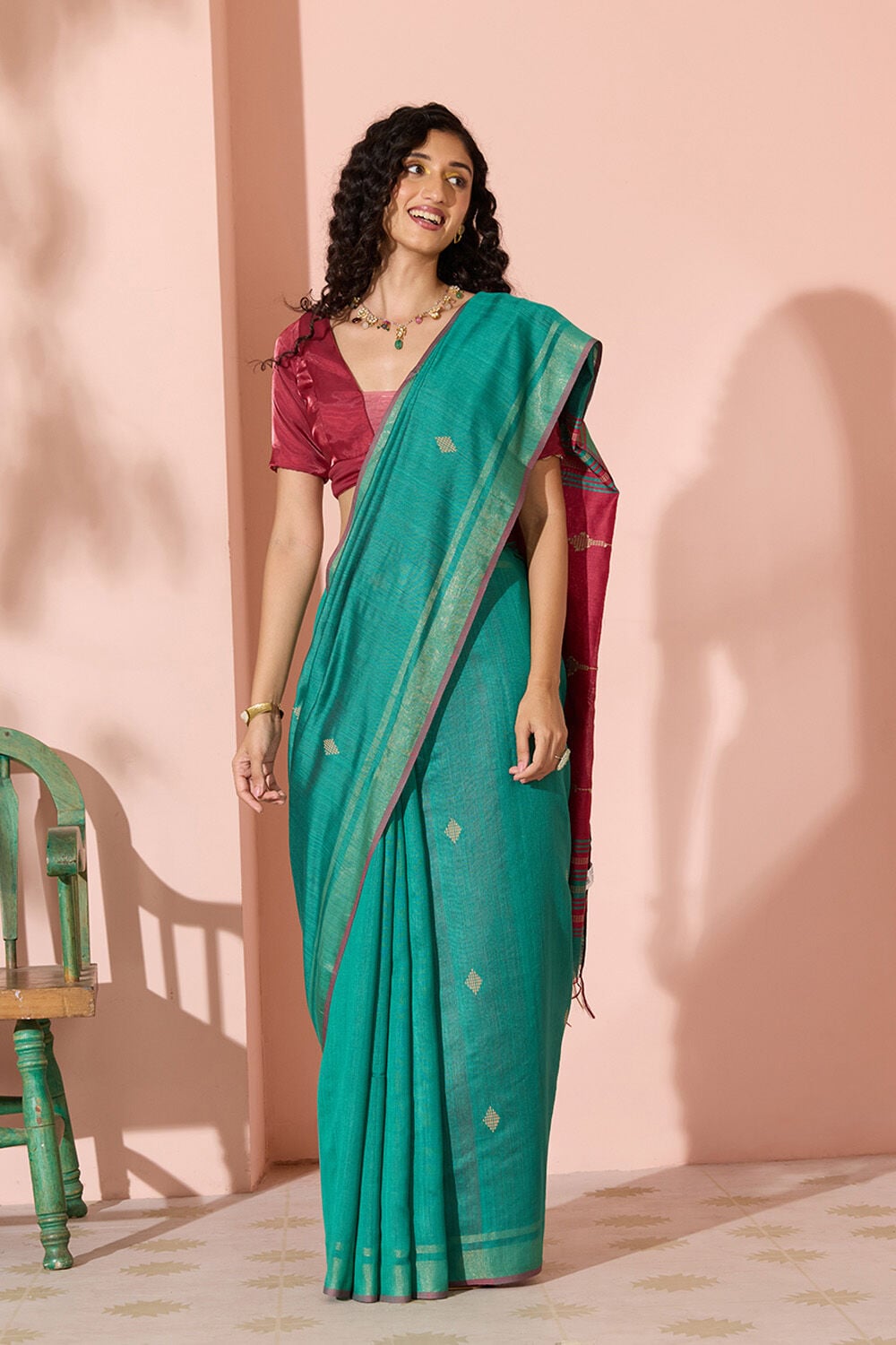 Green Woven Silk Viscose Bhagalpur Saree image number null