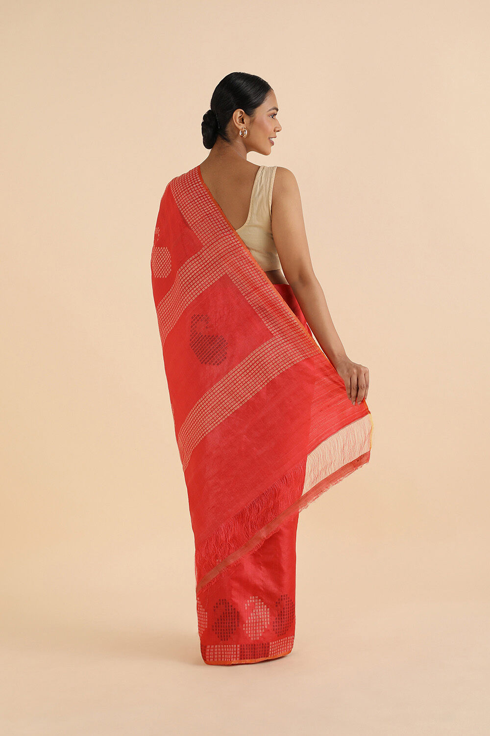 Red Pure Tussar Woven Saree image number null