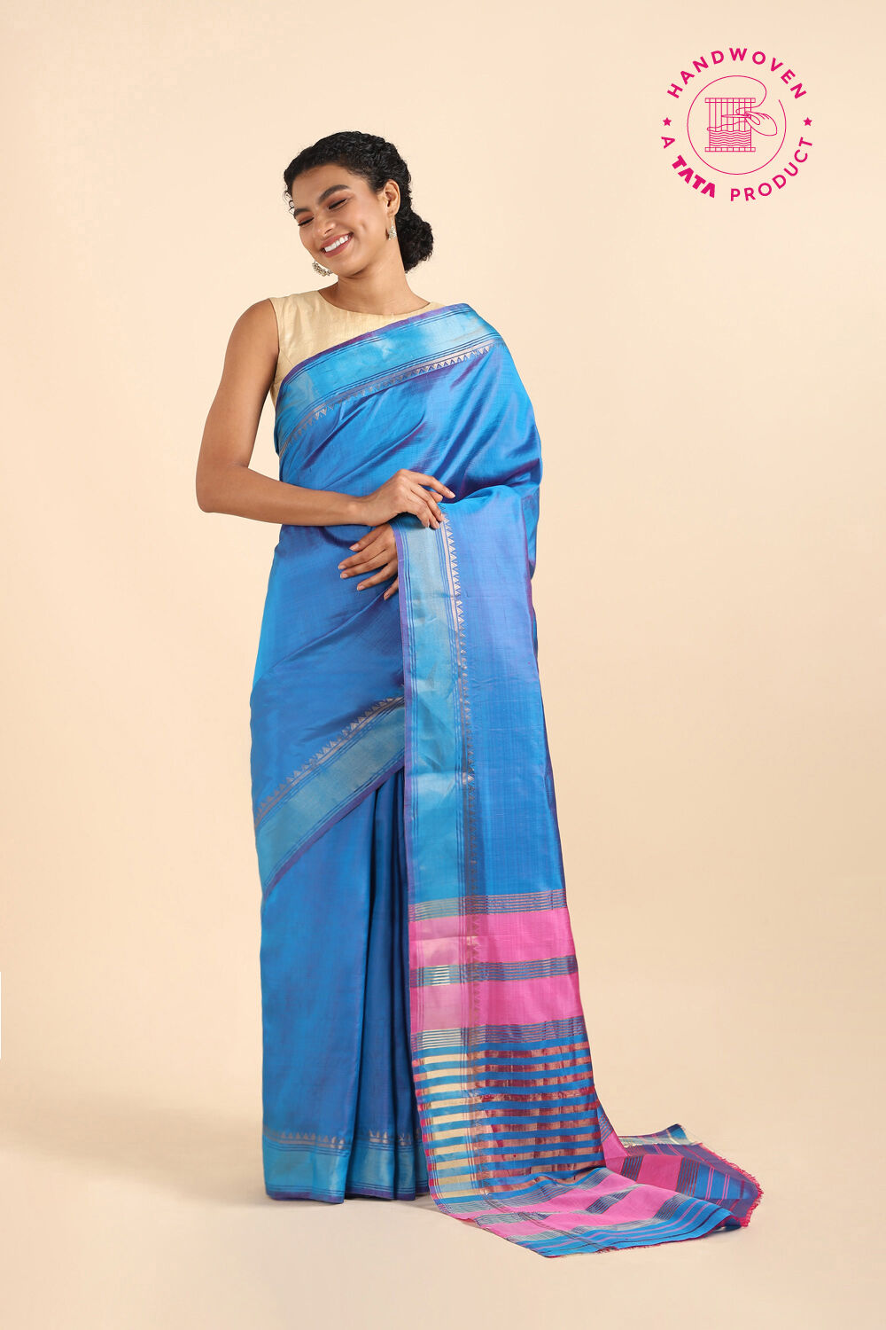 Light Blue Pure Silk Woven Saree image number null