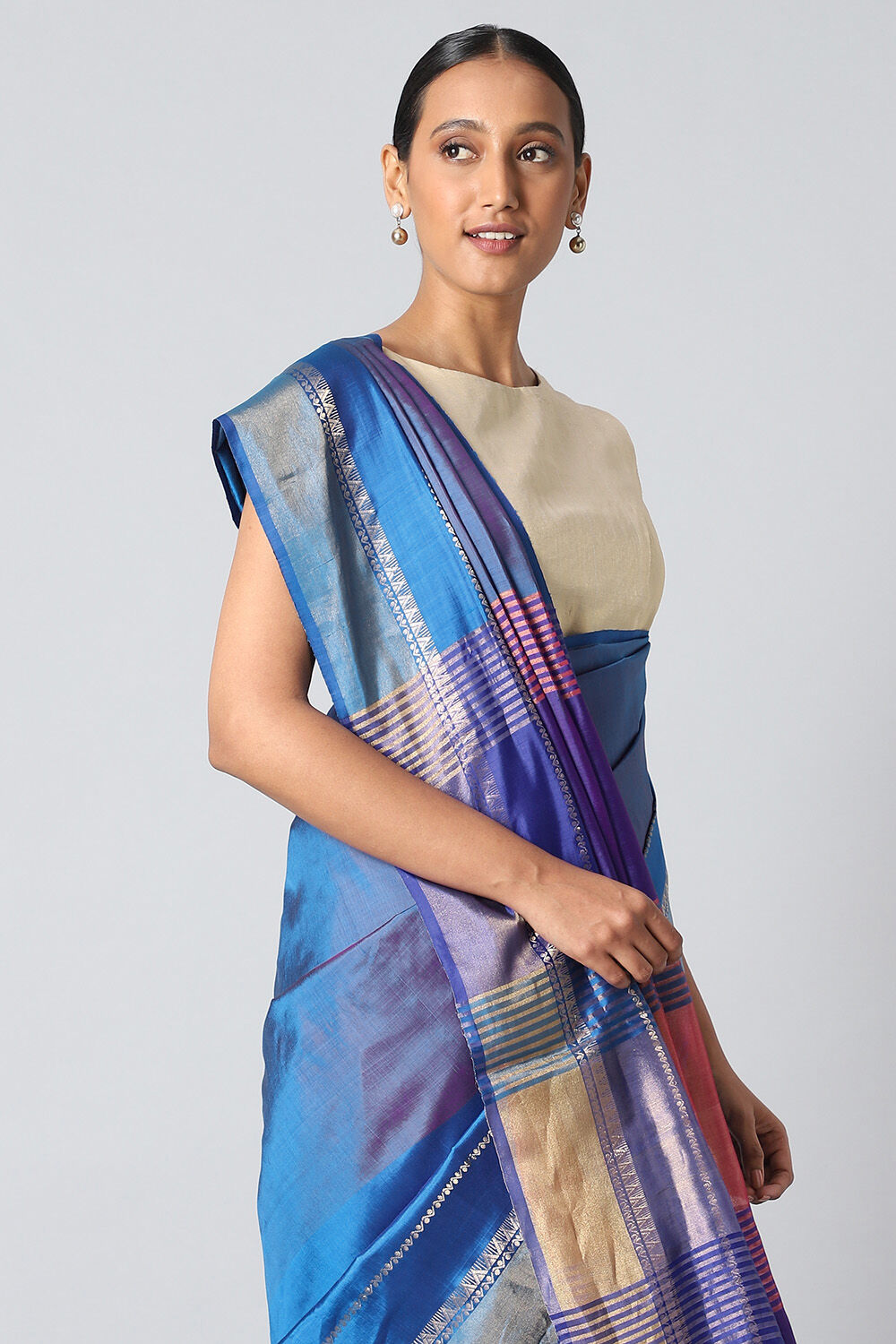 Light Blue Pure Silk Bengal Saree image number null