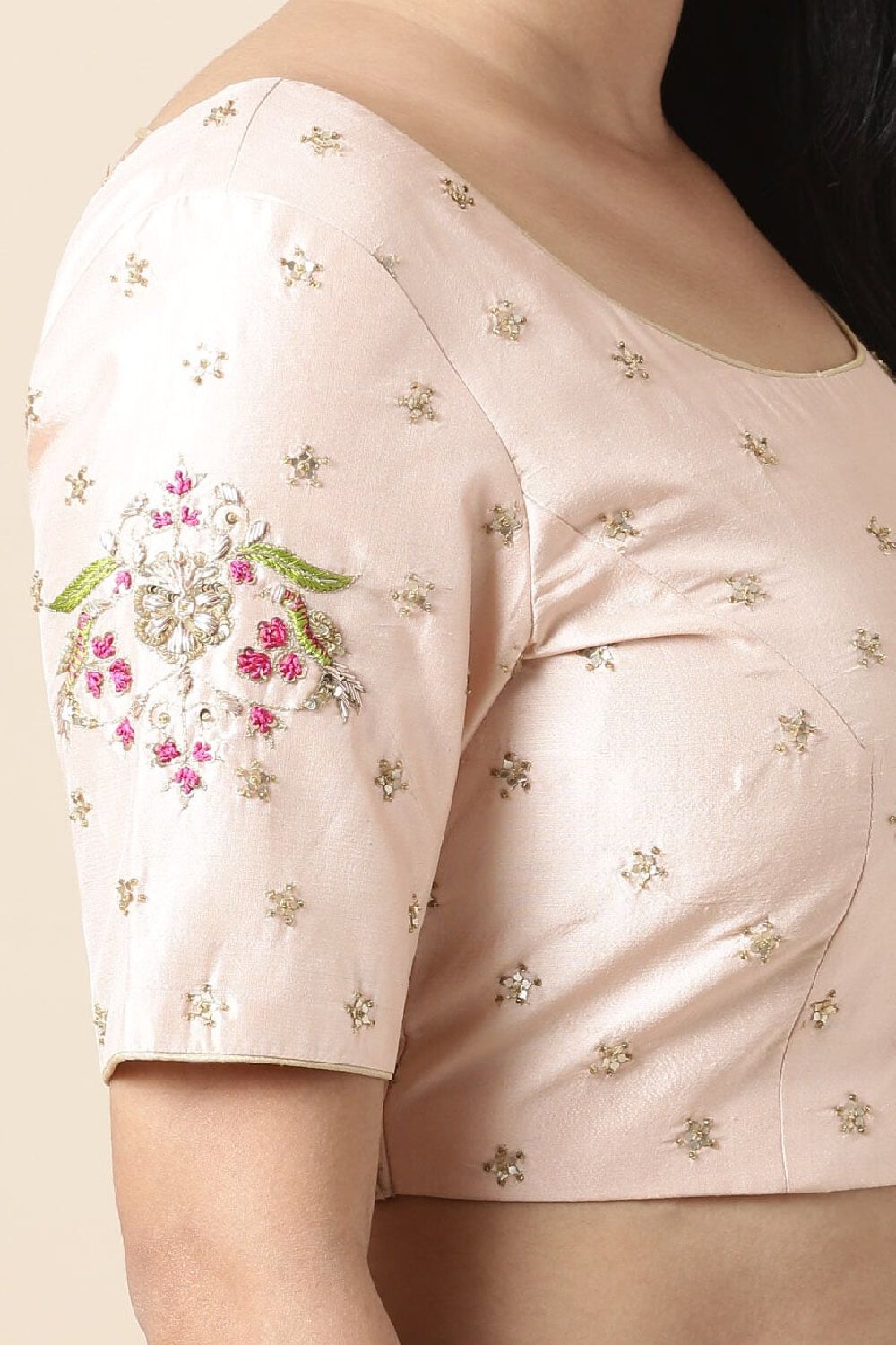 Blush Pink Silk Zardozi Work Blouse image number null