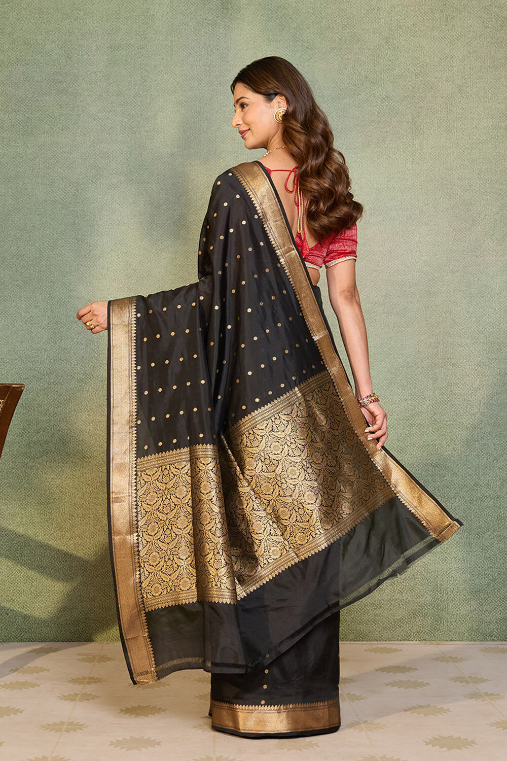 Black Silk Viscose Cutwork Banarasi Inspired Design Saree image number null