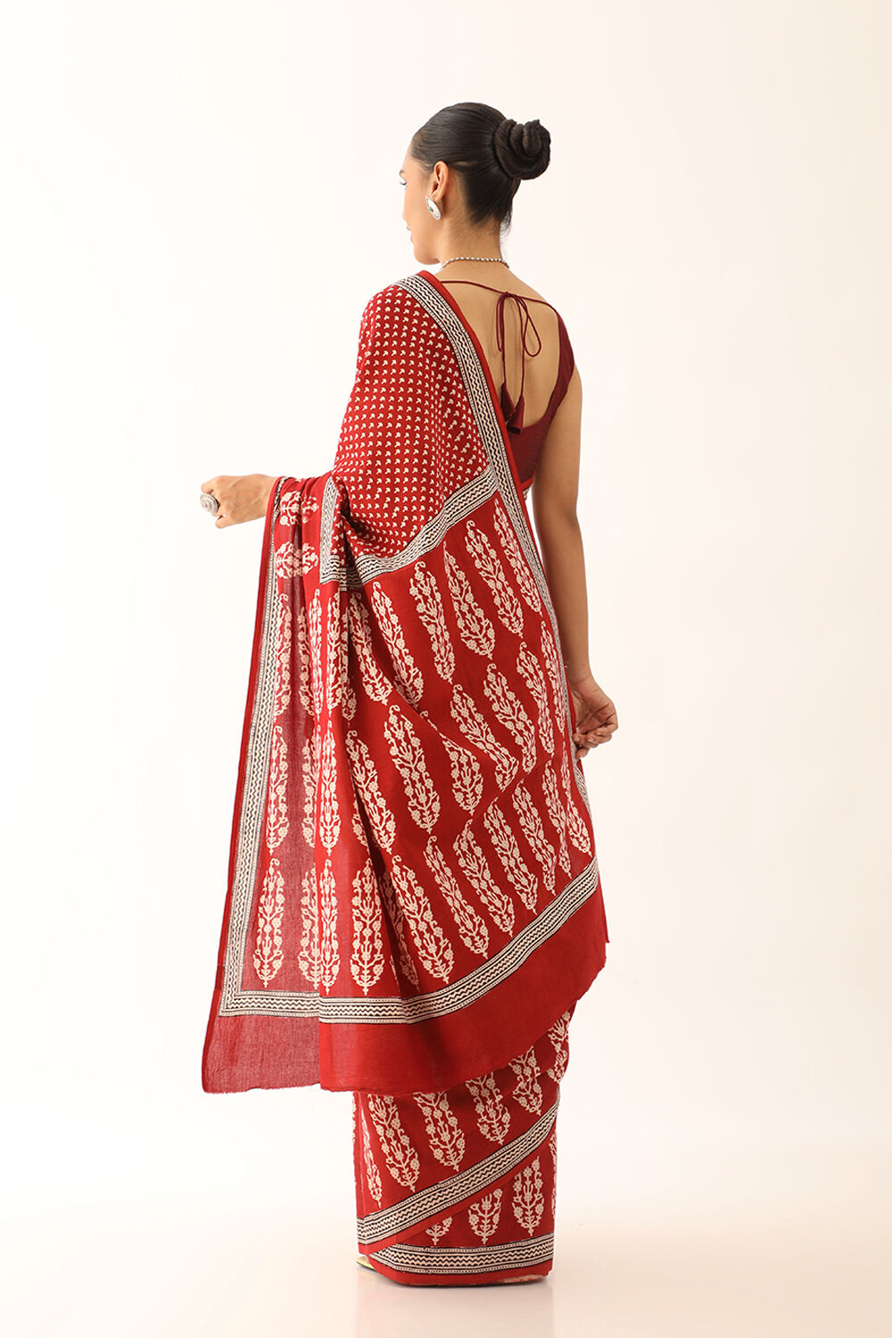 Red Bagh Block Printed Pure Cotton Saree image number null