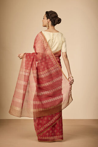 Light Red Bengal Pure Silk Cotton Block Printed Saree thumbnail image number null