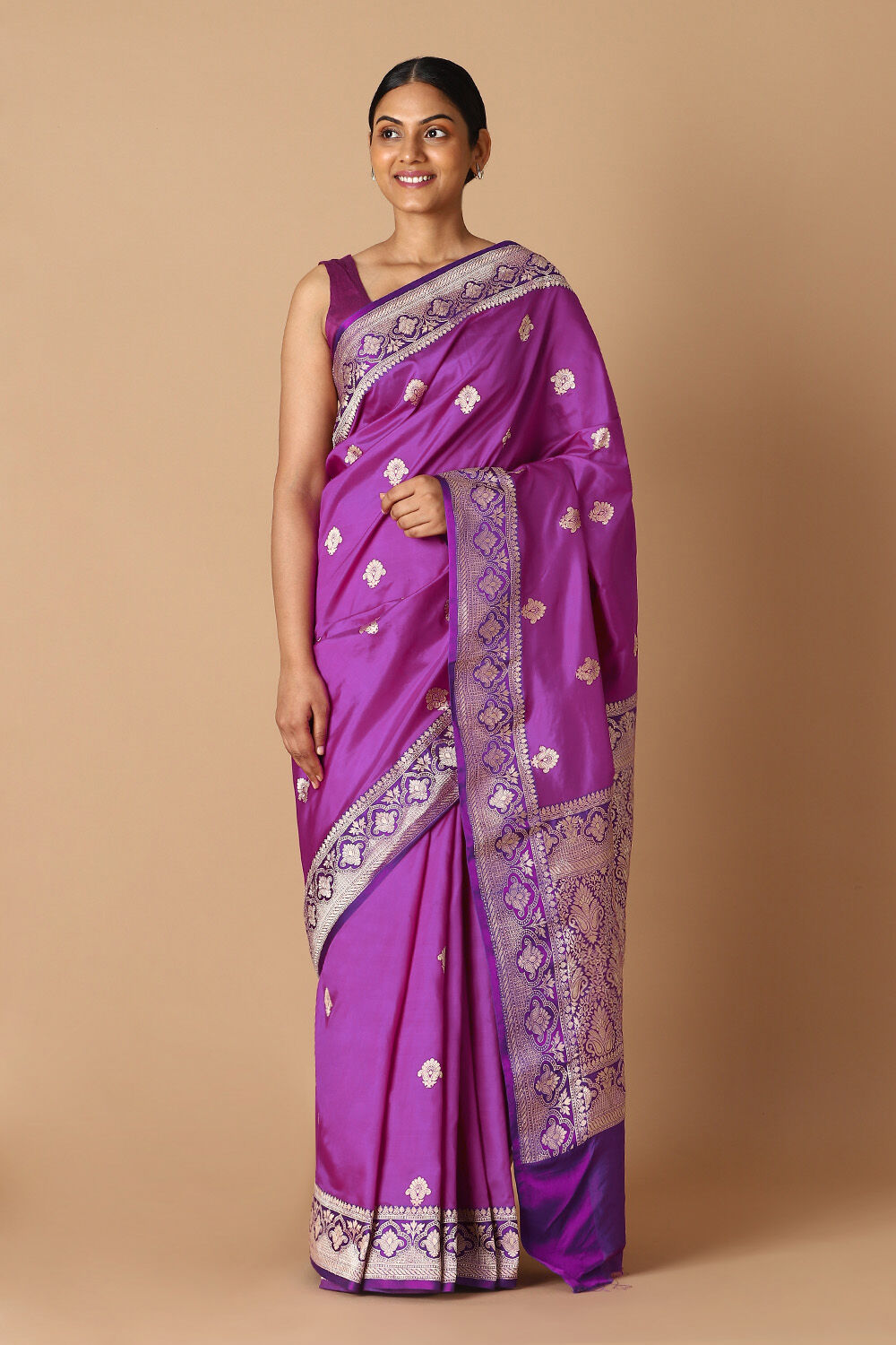 Violet Pure Silk Banarasi Saree image number null