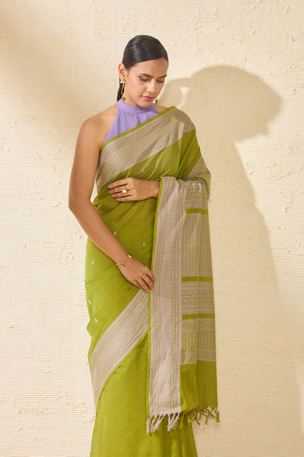 Light Green Woven South Pure Cotton Saree image number null