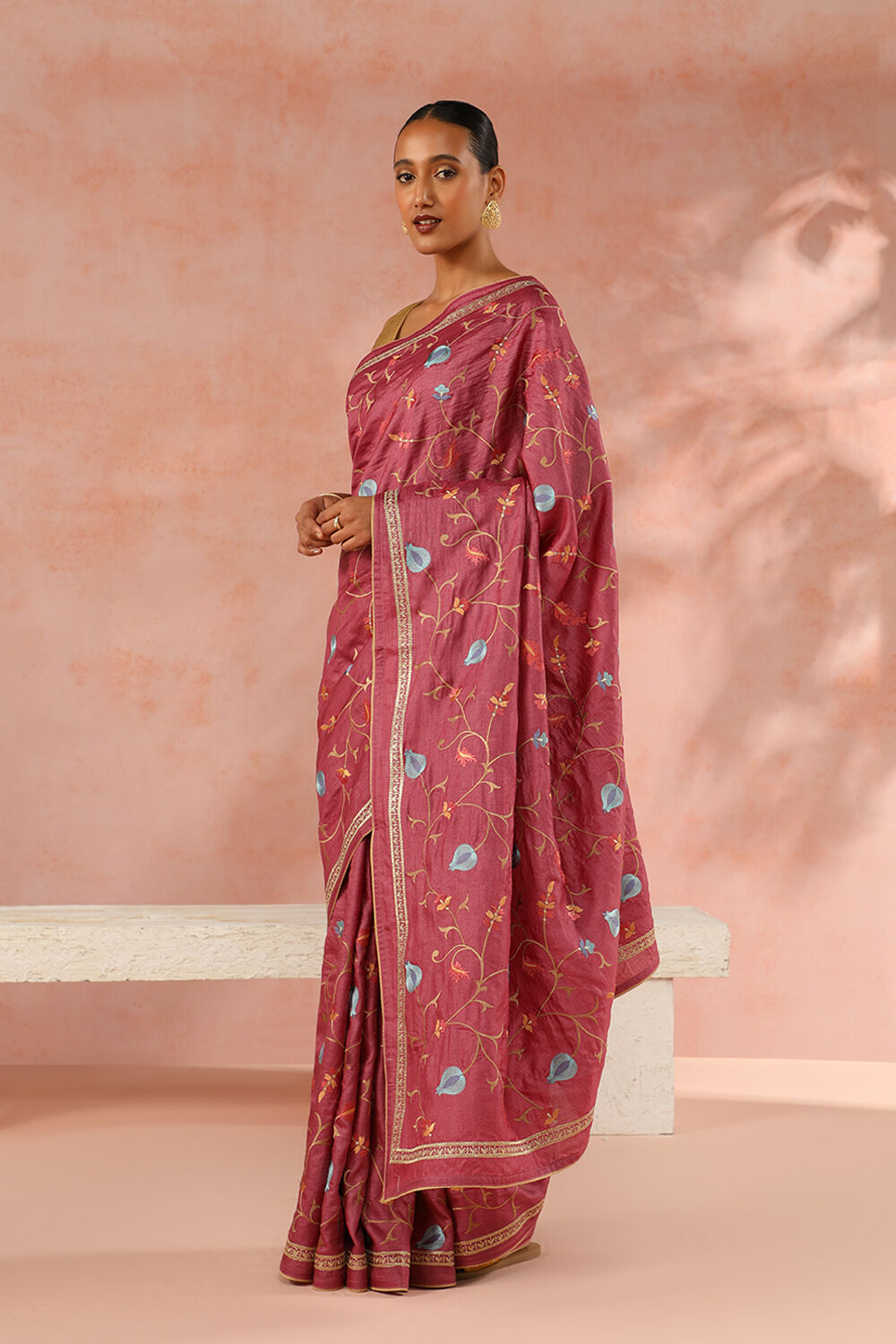 Pink Contemporary Pure Tussar Silk Embroidery Saree image number null