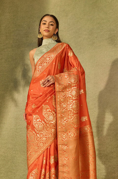 Orange Woven Pure Viscose Saree