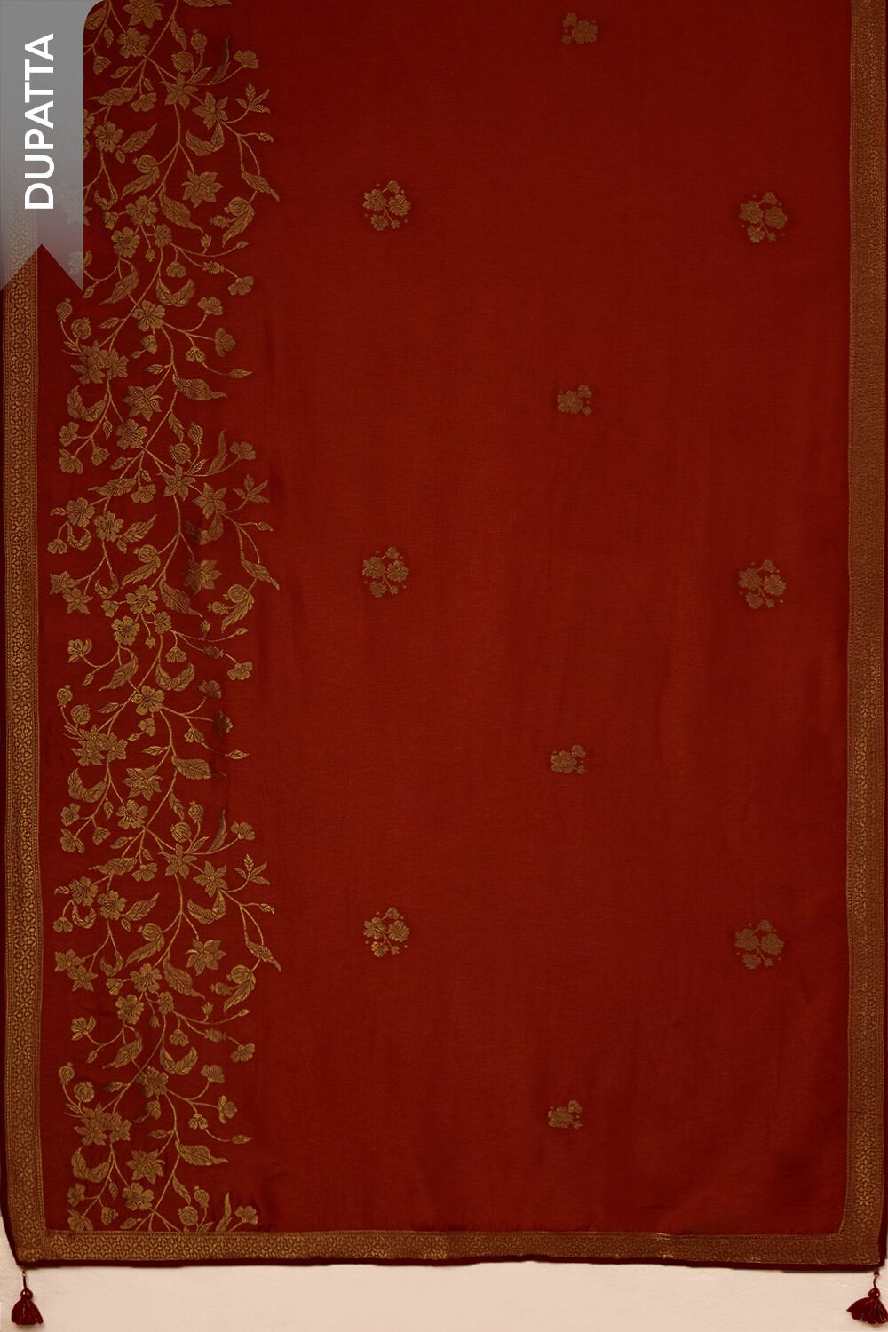 Red Pure Viscose Embroidered Unstitched Suit Set image number null