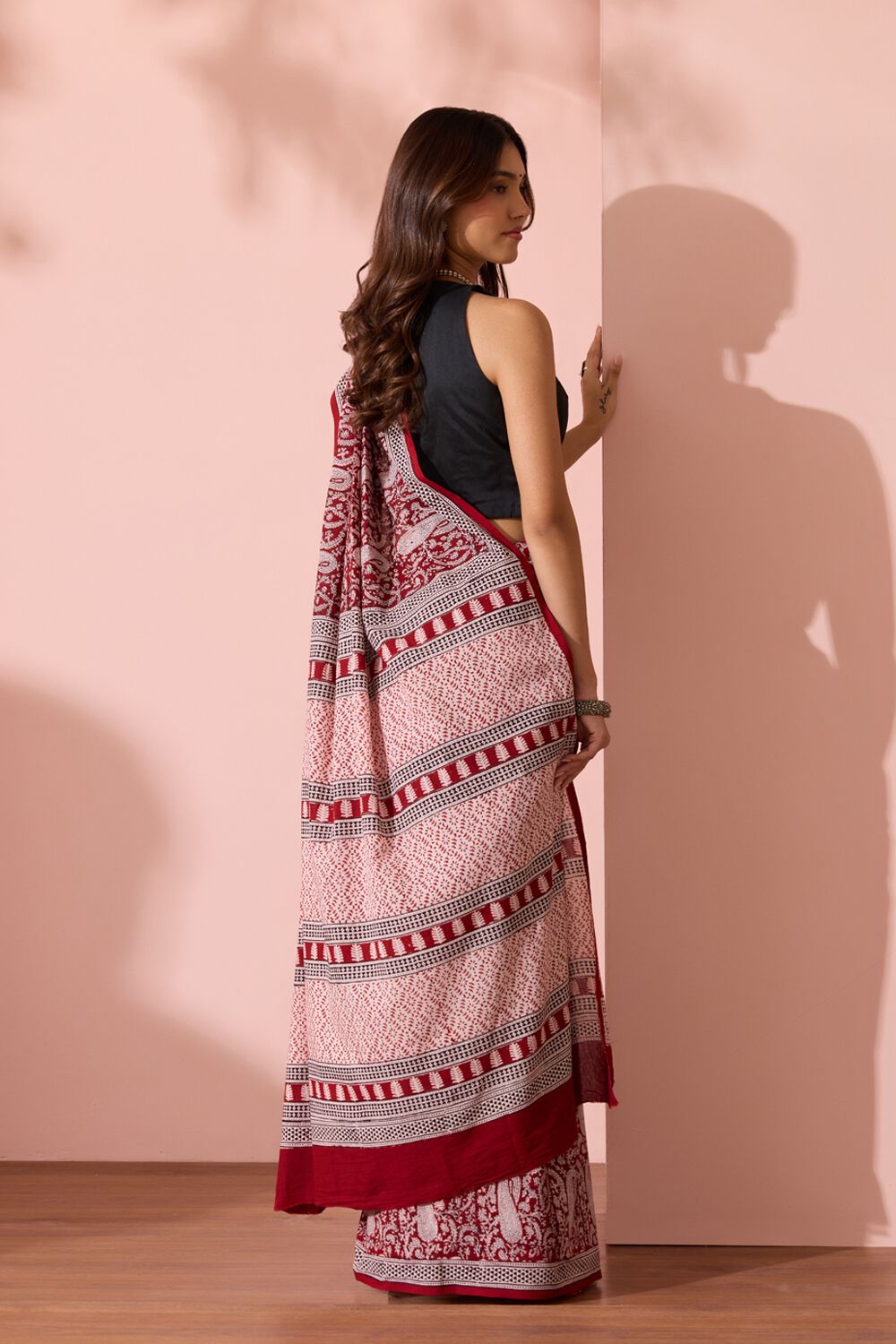 Red Bagh Block Printed Pure Cotton Saree image number null