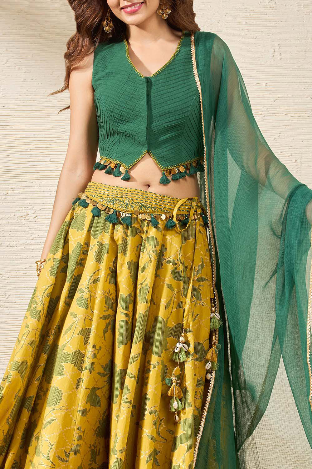 Green Pure Cotton Rajasthan Screen Printed Lehenga image number null