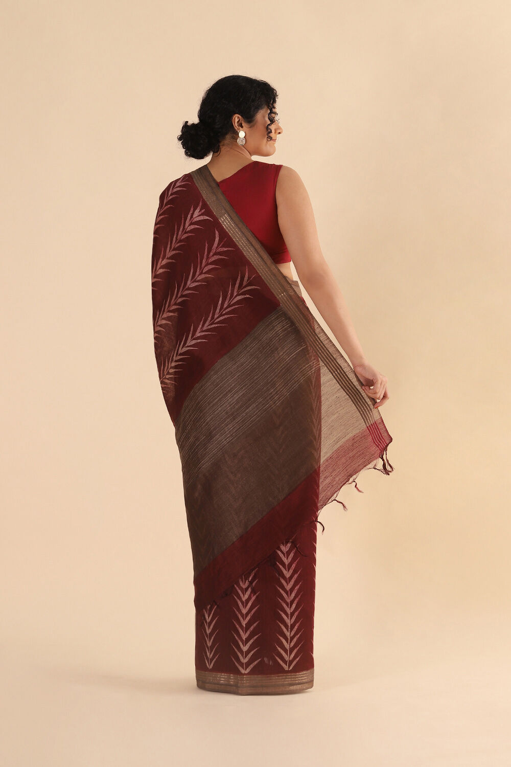 Dark Red Pure Tussar Vanya Printed Saree image number null