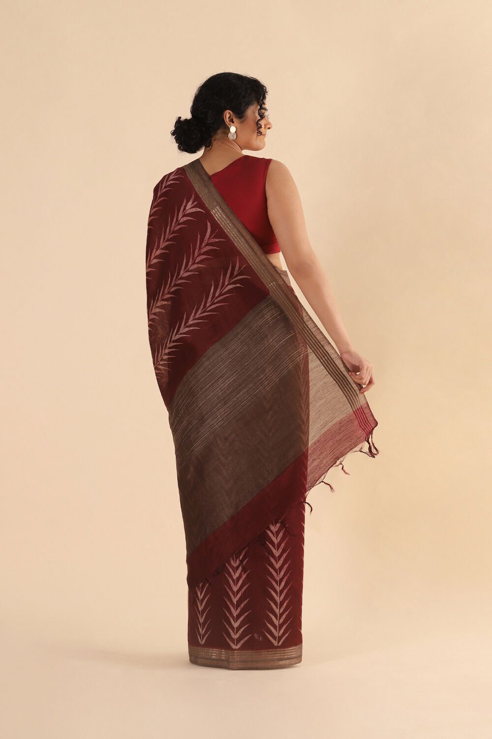 Dark Red Pure Tussar Vanya Printed Saree image number null