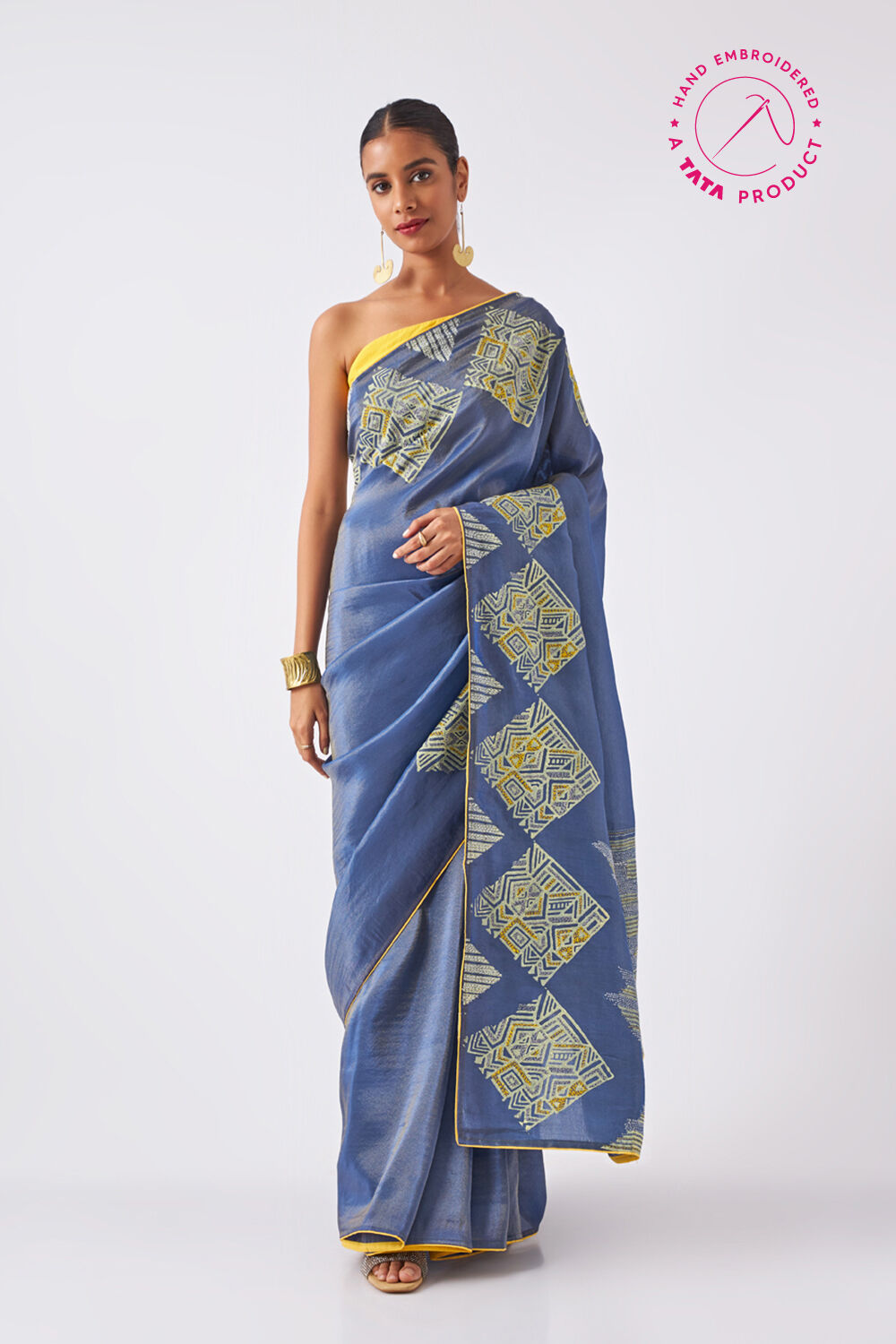 Blue Pure Organza Tissue Printed Saree image number null