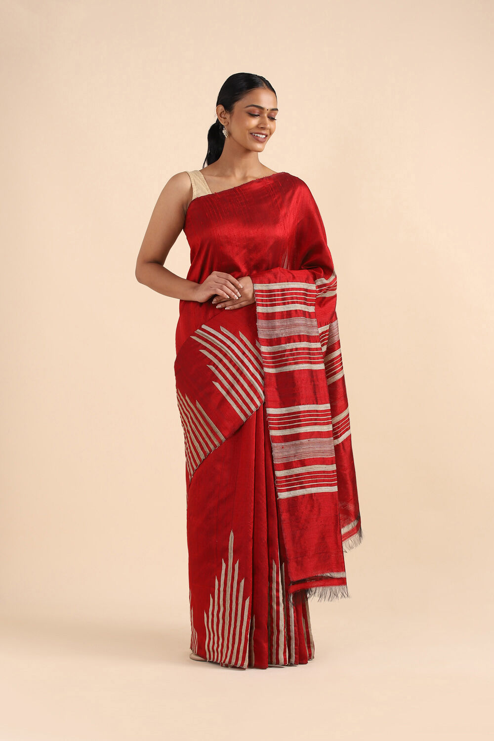 Dark Pure Red Silk Woven Saree image number null