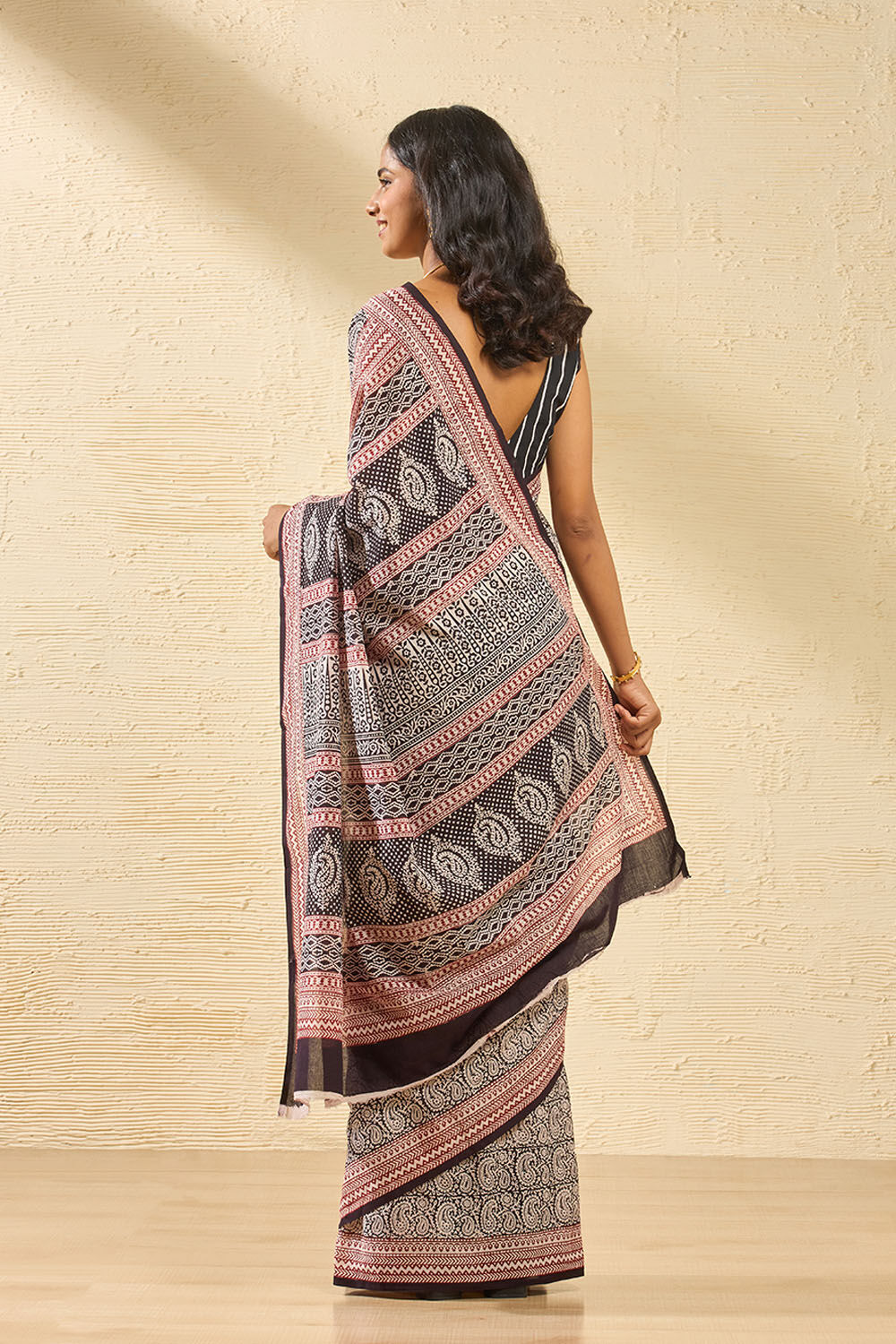 Black Bagh Block Printed Pure Cotton Saree image number null
