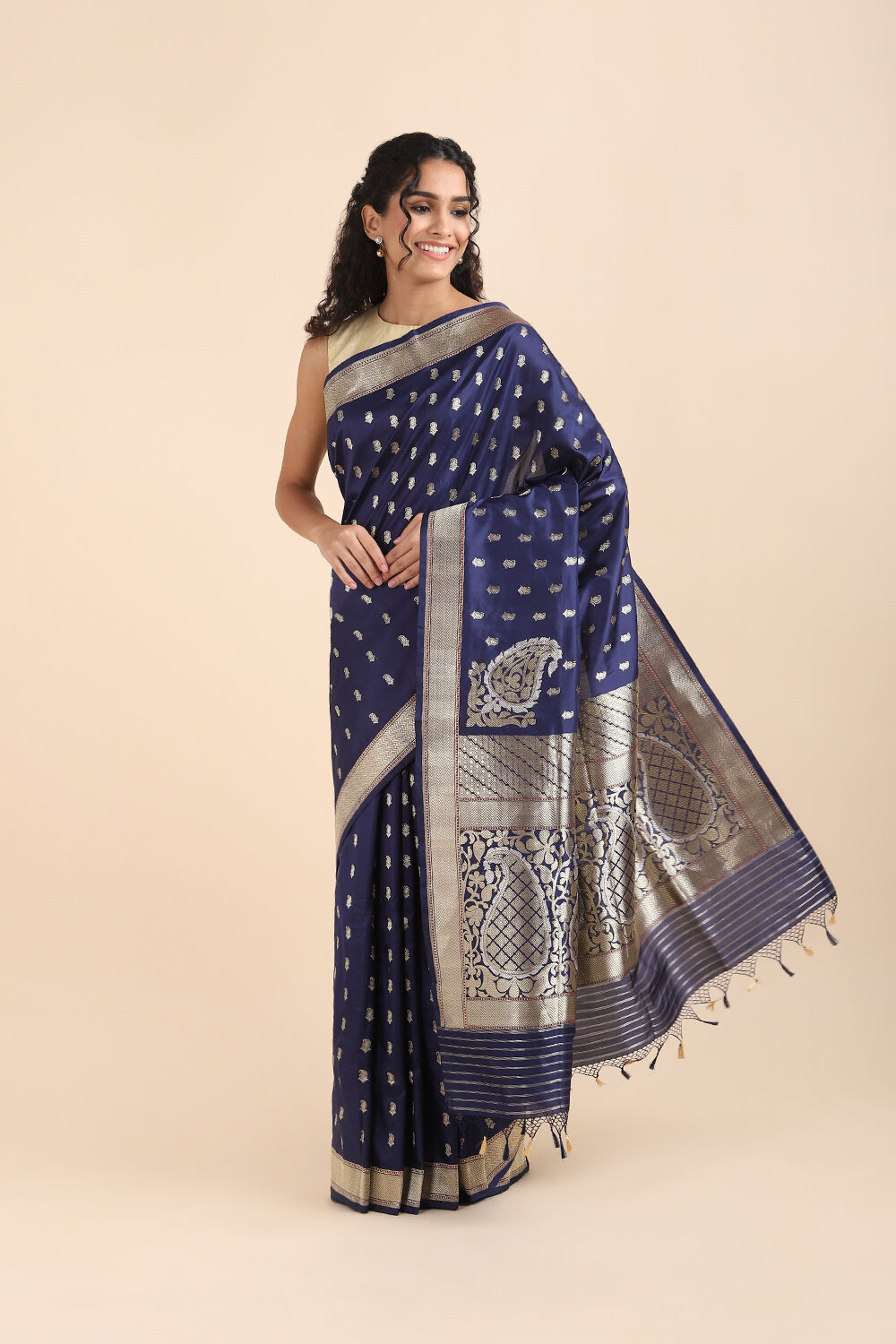 Dark Blue Pure Silk Banarasi Saree image number null