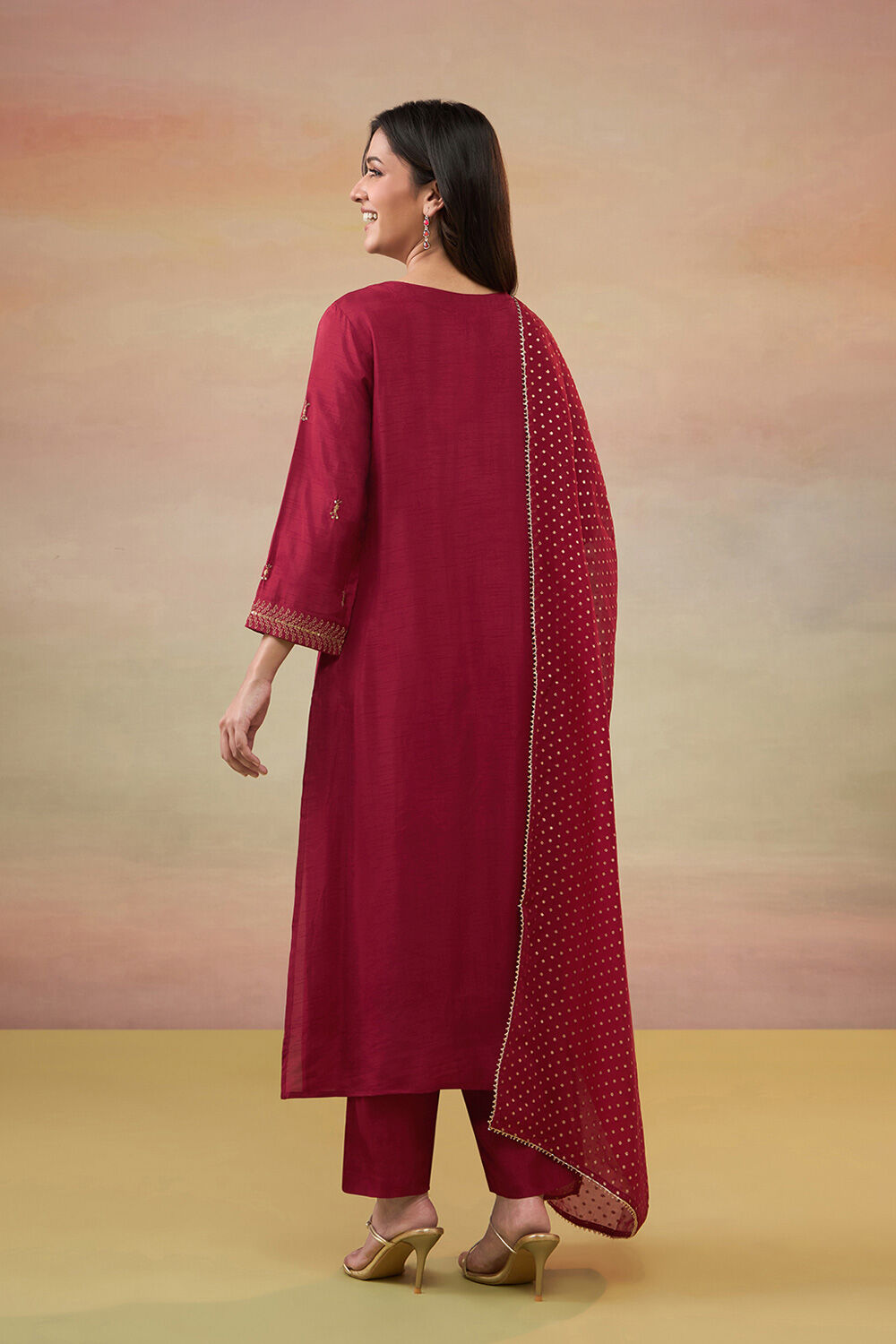 Red Pure Viscose Embroidered Kurta Set image number null