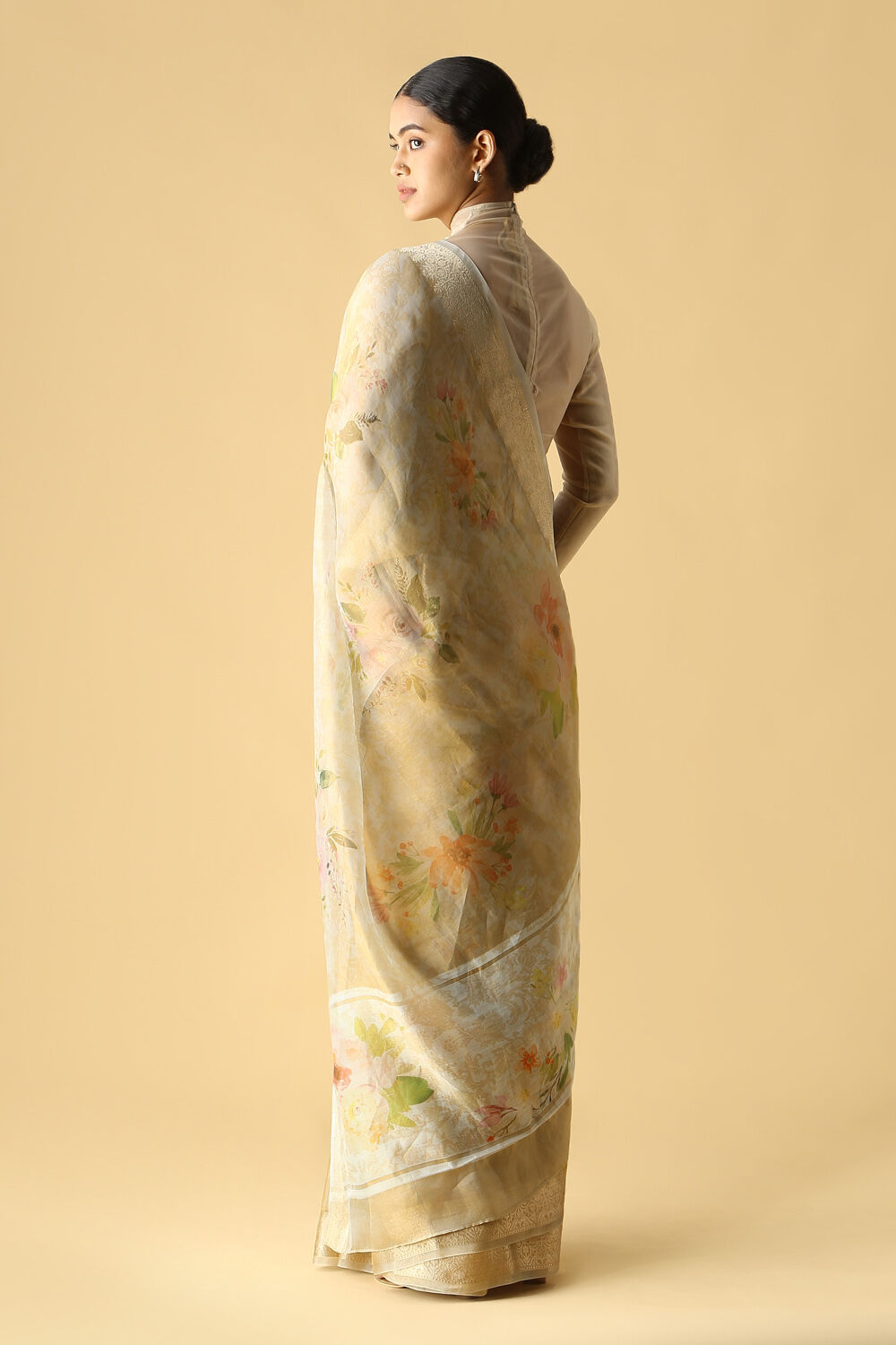 Beige Pure Tissue Silk Digital Printed Saree image number null