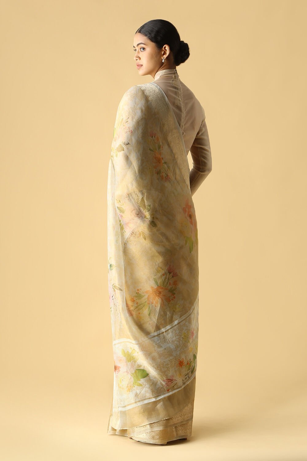 Beige Pure Tissue Silk Digital Printed Saree image number null