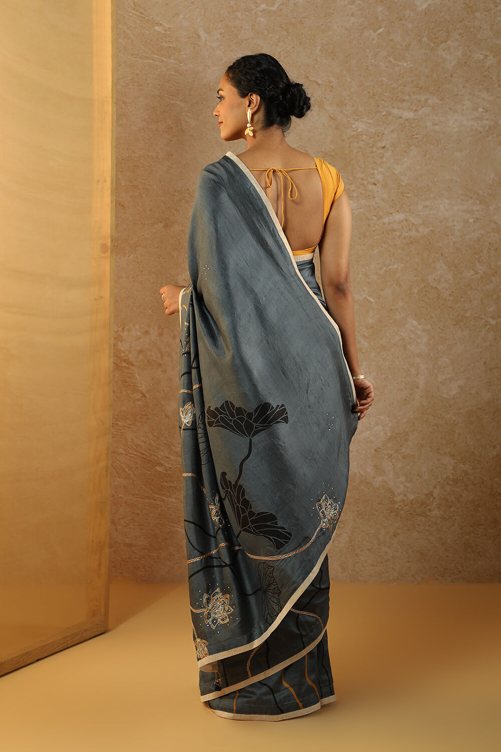 Blue Pure Silk Hand Painted Saree image number null