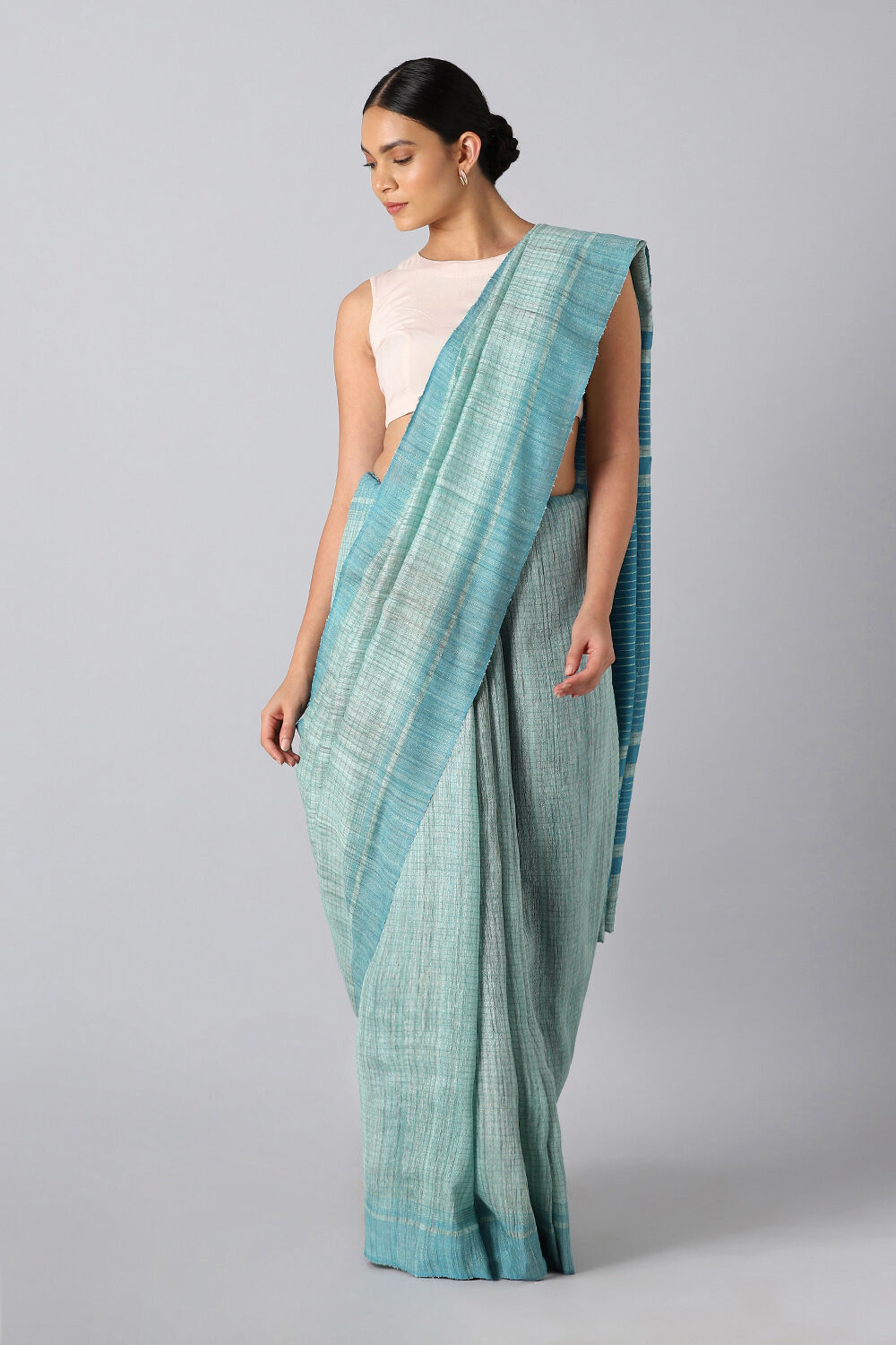 Light Pure Blue Tussar Bhagalpuri Saree image number null