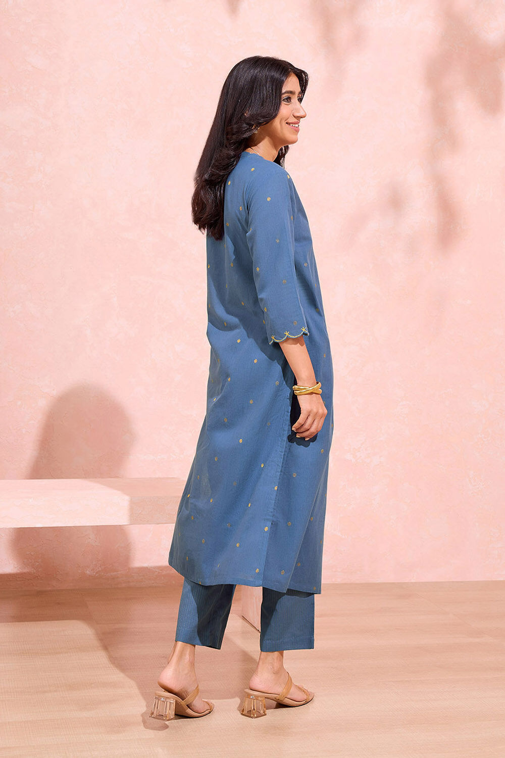Blue Woven Pure Cotton Kurta Set image number null