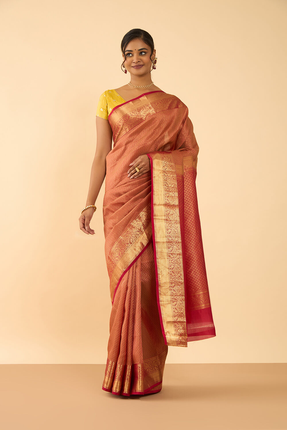 Orange Woven Silk Viscose Saree image number null