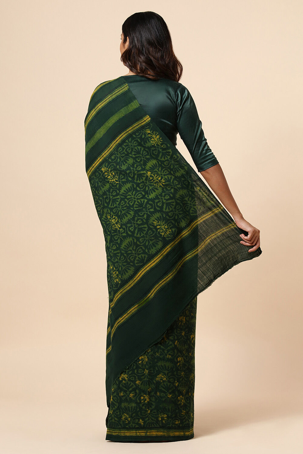 Green Pure Khadi Cotton Dabu Printed Saree image number null