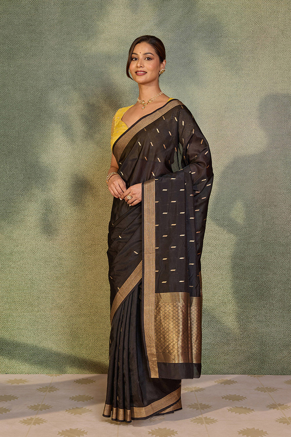Black Silk Viscose Cutwork Banaras  Saree image number null