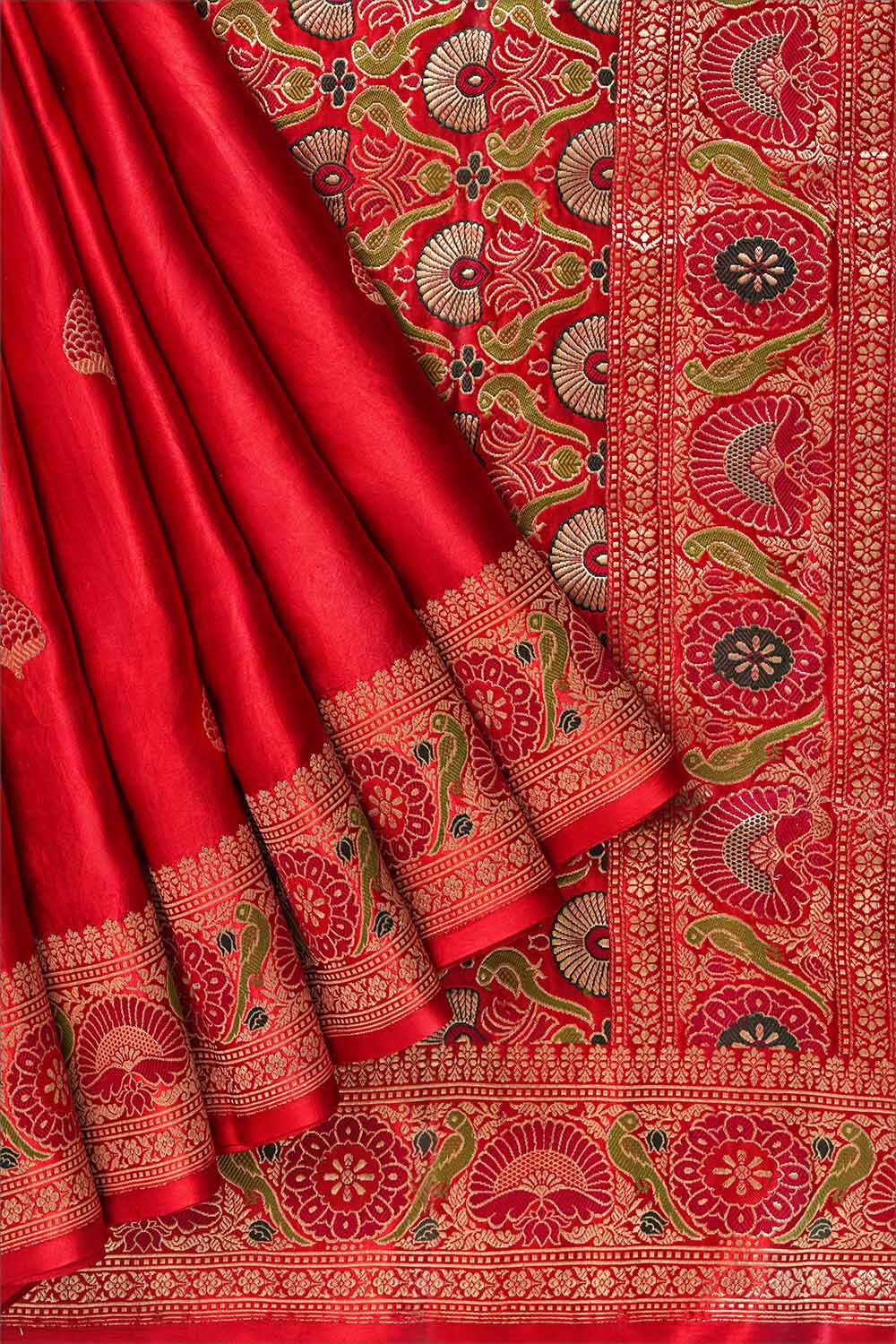 Dark Red Pure Silk Kadwa Banarasi Saree image number null