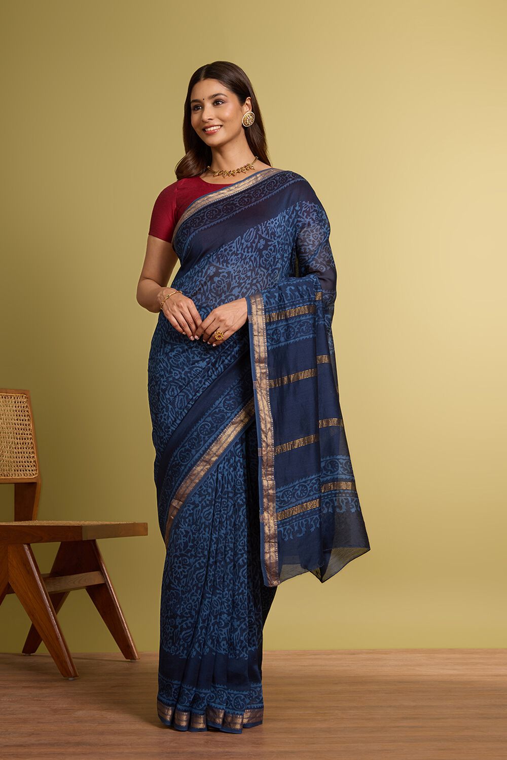 Dark Blue Pure Silk Cotton Batik Saree image number null