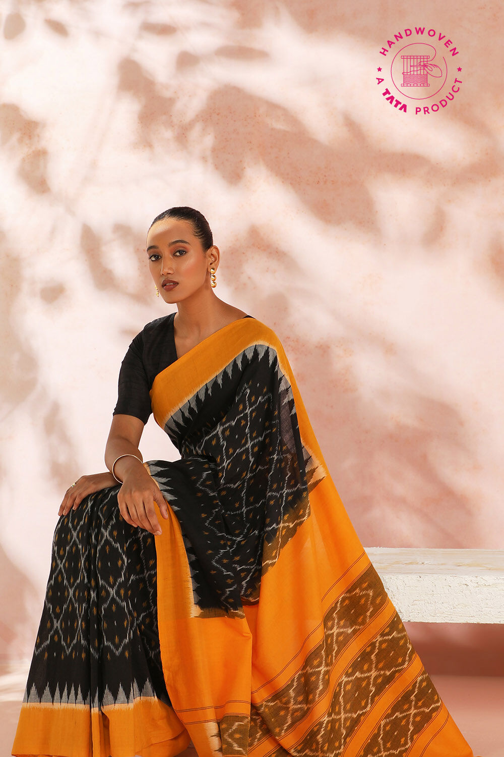 Black Pure Cotton Pochampalli Ikat Saree image number null