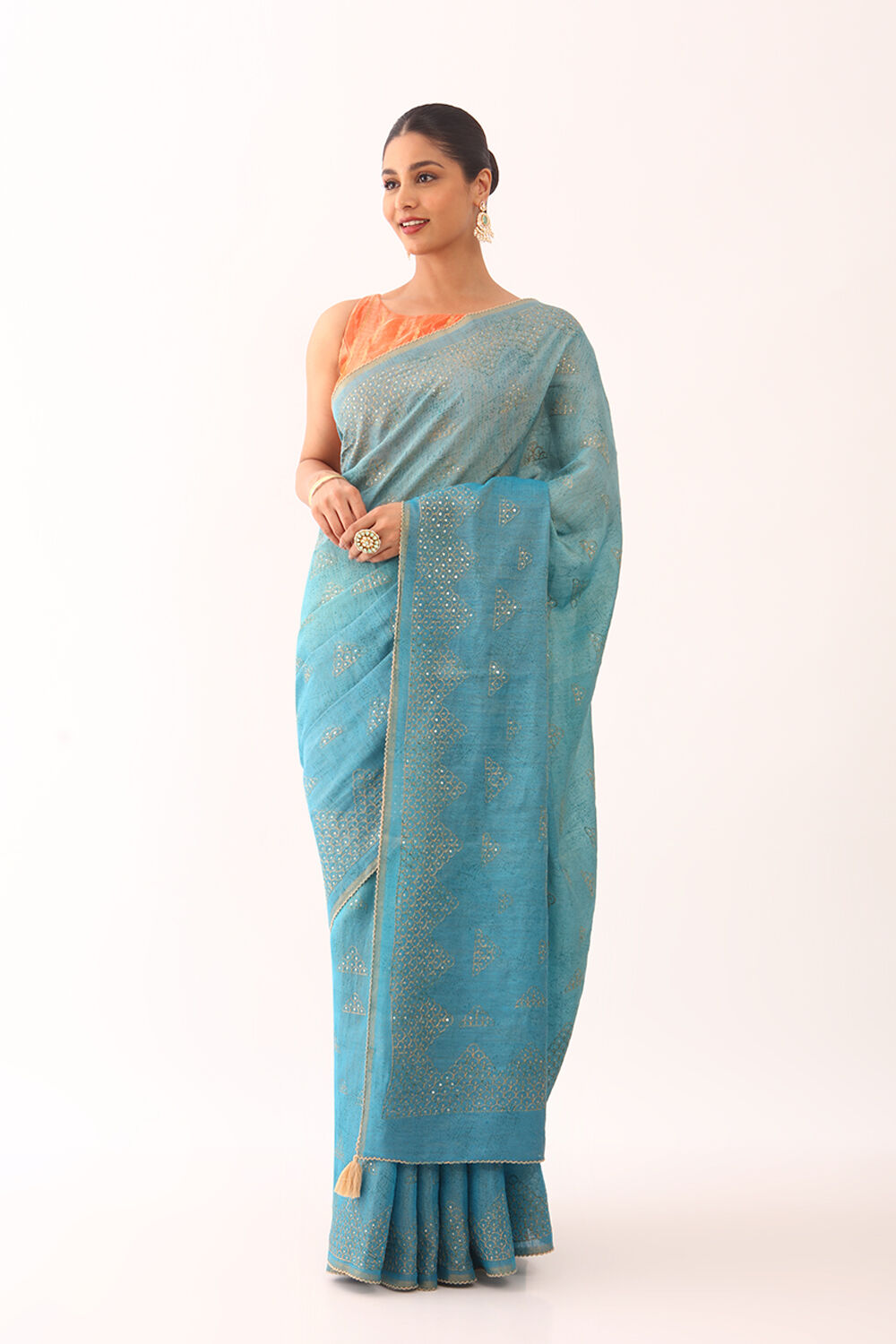 Blue Pure Tussar Tissue Embroidery Saree image number null