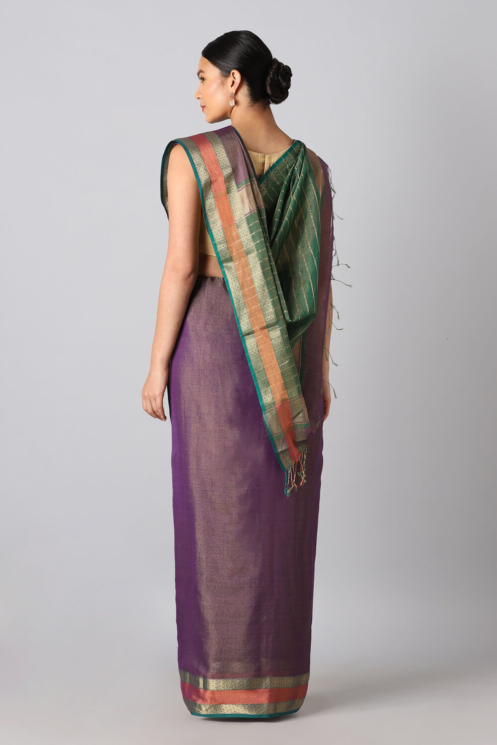 Purple Pure Cotton Tissue Maheswari Saree image number null