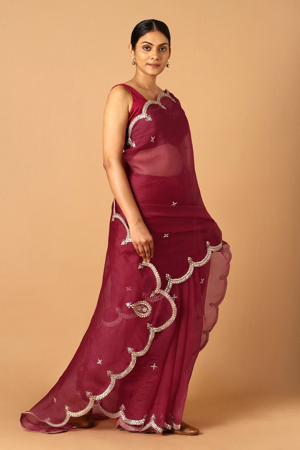 Red Pure Organza Gota Patthi Saree image number null