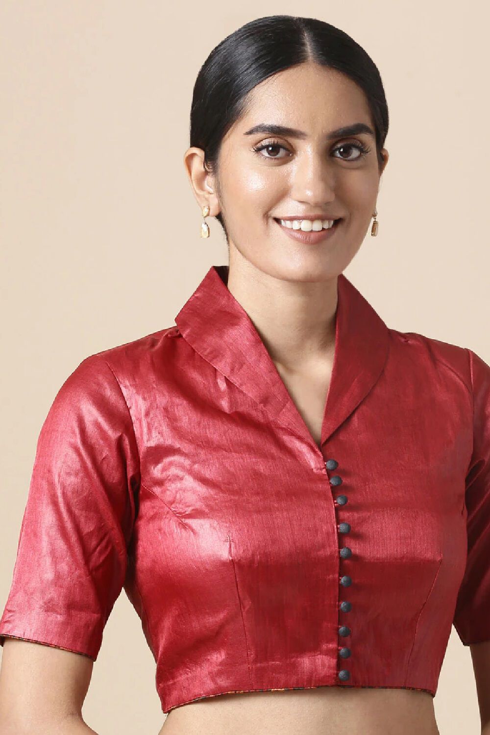 Tomato Red Tussar Blouse image number null