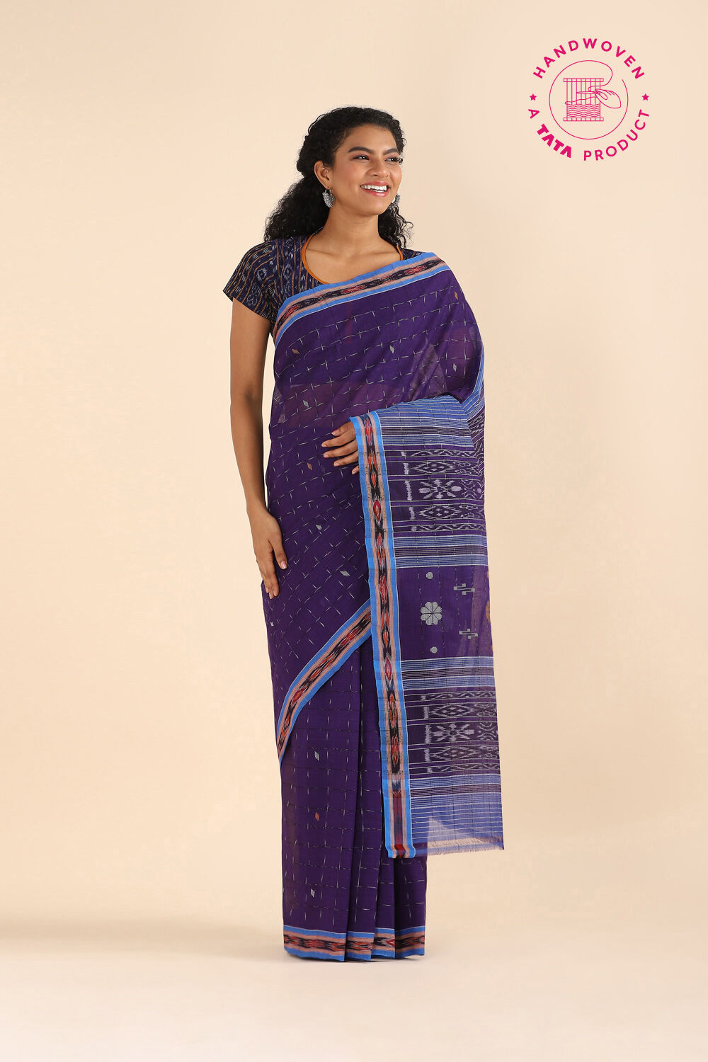 Dark Pure Blue Cotton Odissa Ikat image number null