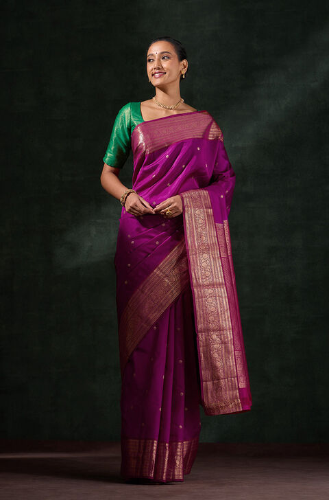 Pink Woven Silk Viscose Saree