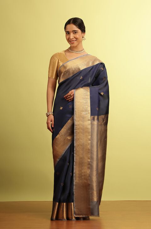 Dark Blue Woven Silk Viscose Saree